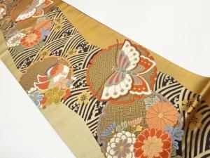 雪輪に蝶・鴛鴦・花々模様織出し袋帯